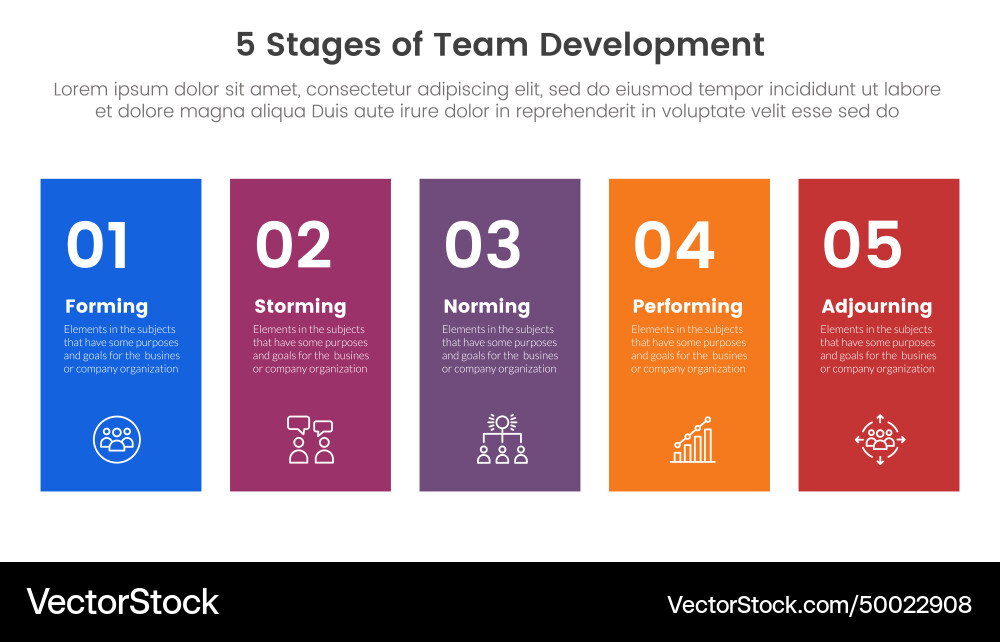 5 stages team development model framework Vector Image