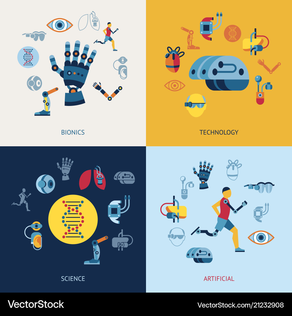 Bionics and artificial intelligence icon set Bionics and artificial intelligence icon set vector image