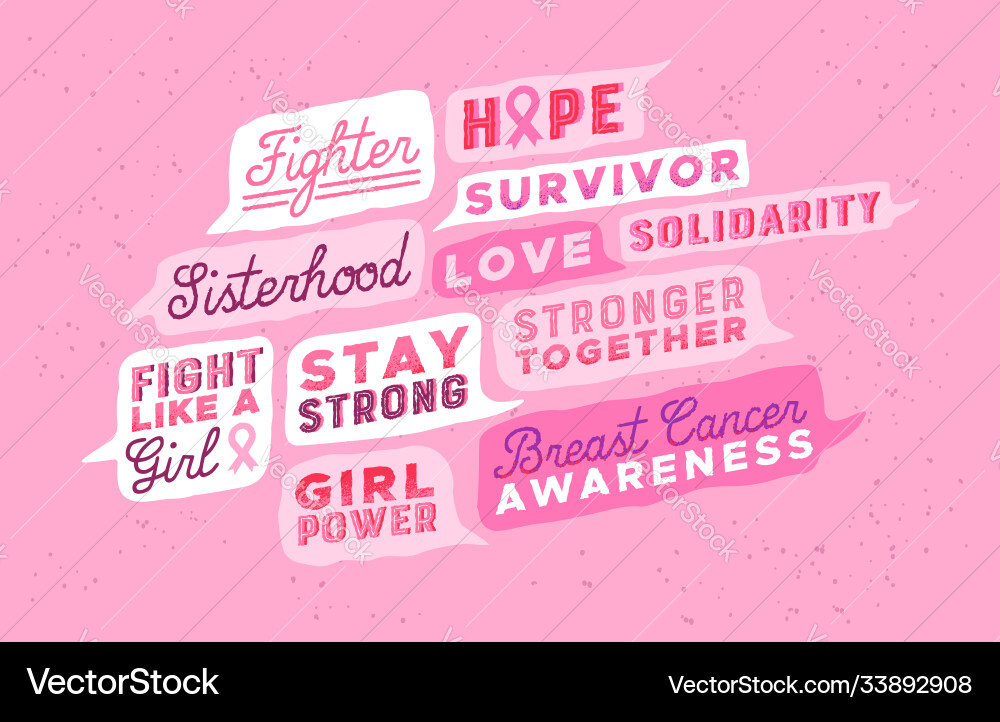 Breast cancer awareness pink inspiration quote set Breast cancer awareness pink inspiration quote set vector image