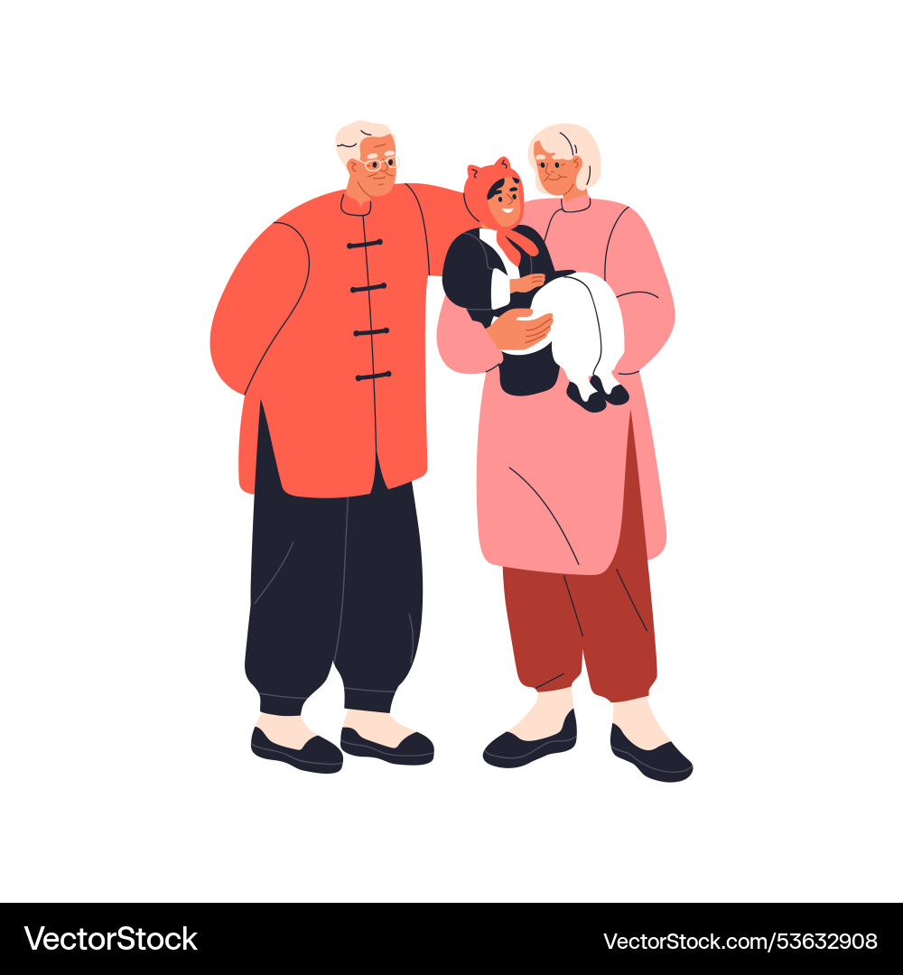 Chinese grandparents child elderly senior Chinese grandparents child elderly senior vector image