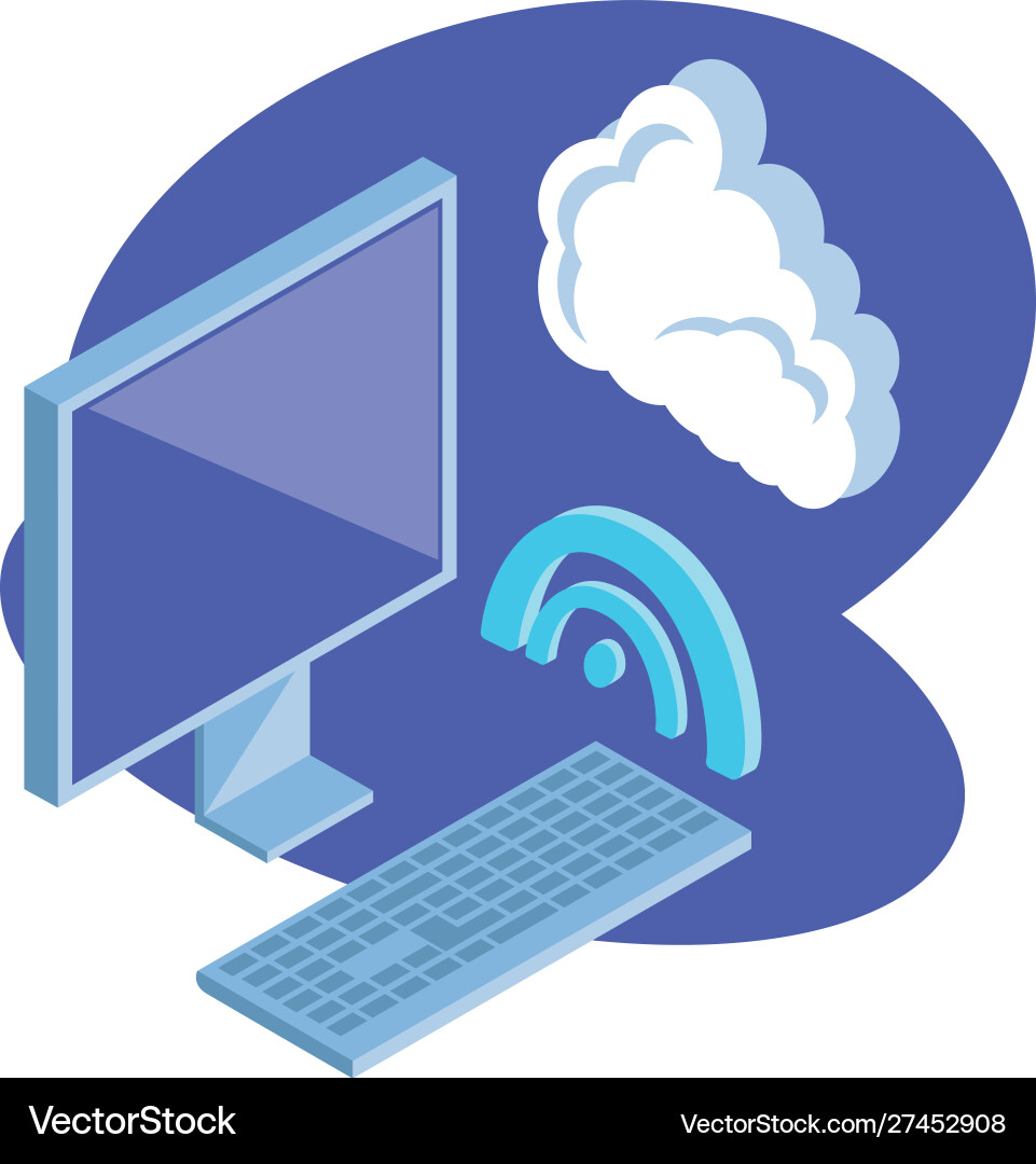 Desktop computer screen with cloud information vector image