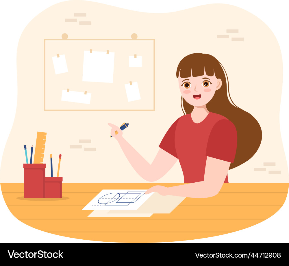 Drafting engineer or architect working on drawing Drafting engineer or architect working on drawing vector image