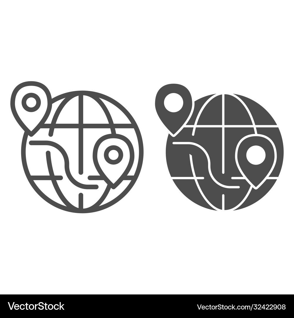Globe with location pins and route line solid Globe with location pins and route line solid vector image
