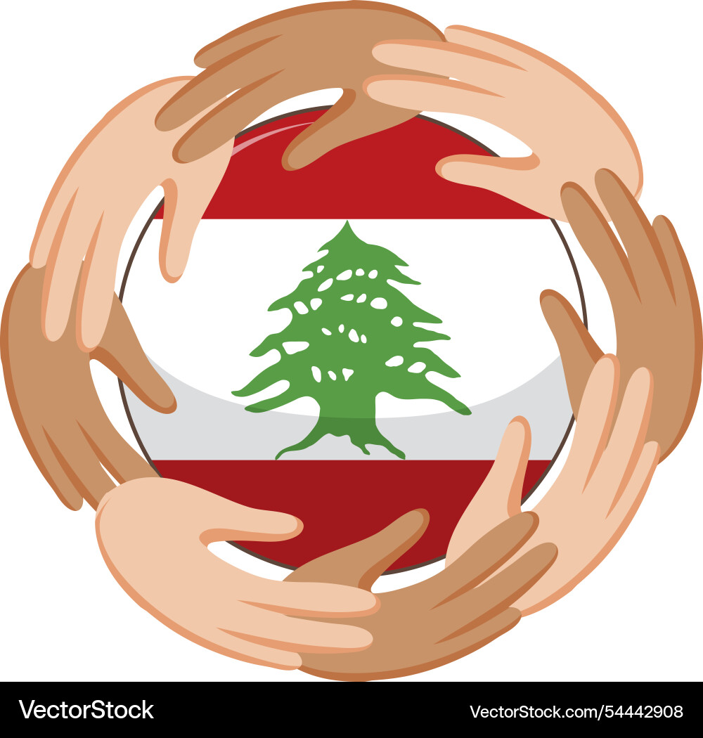 Hands encircle the lebanese flag symbolizing unity Hands encircle the lebanese flag symbolizing unity vector image