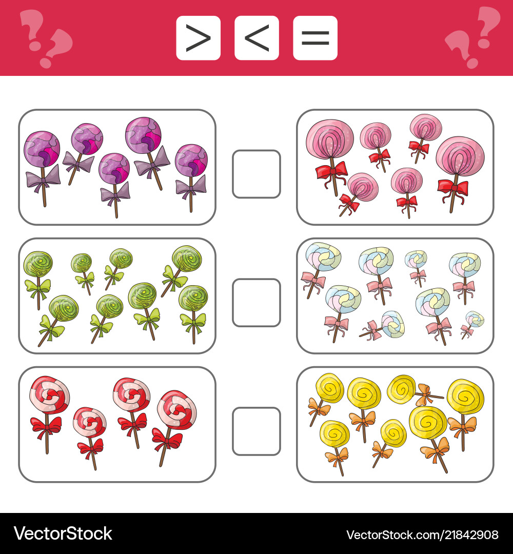 Learning mathematics numbers - choose more less Learning mathematics numbers - choose more less vector image