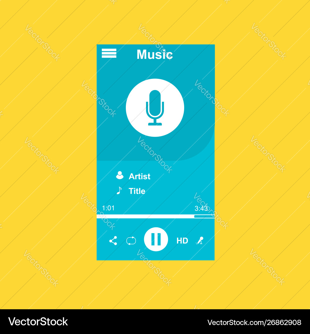 Media player application app template with flat Media player application app template with flat vector image