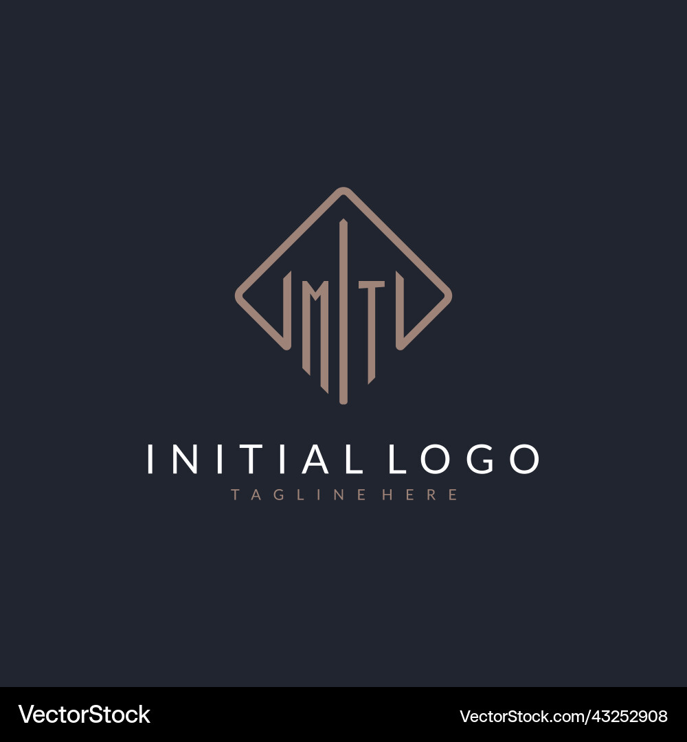 Mt initial logo with curved rectangle style design vector image