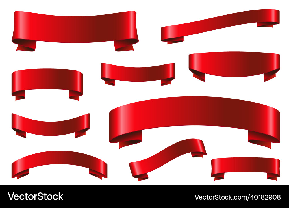 Red ribbon set in realistic style isolated Red ribbon set in realistic style isolated vector image