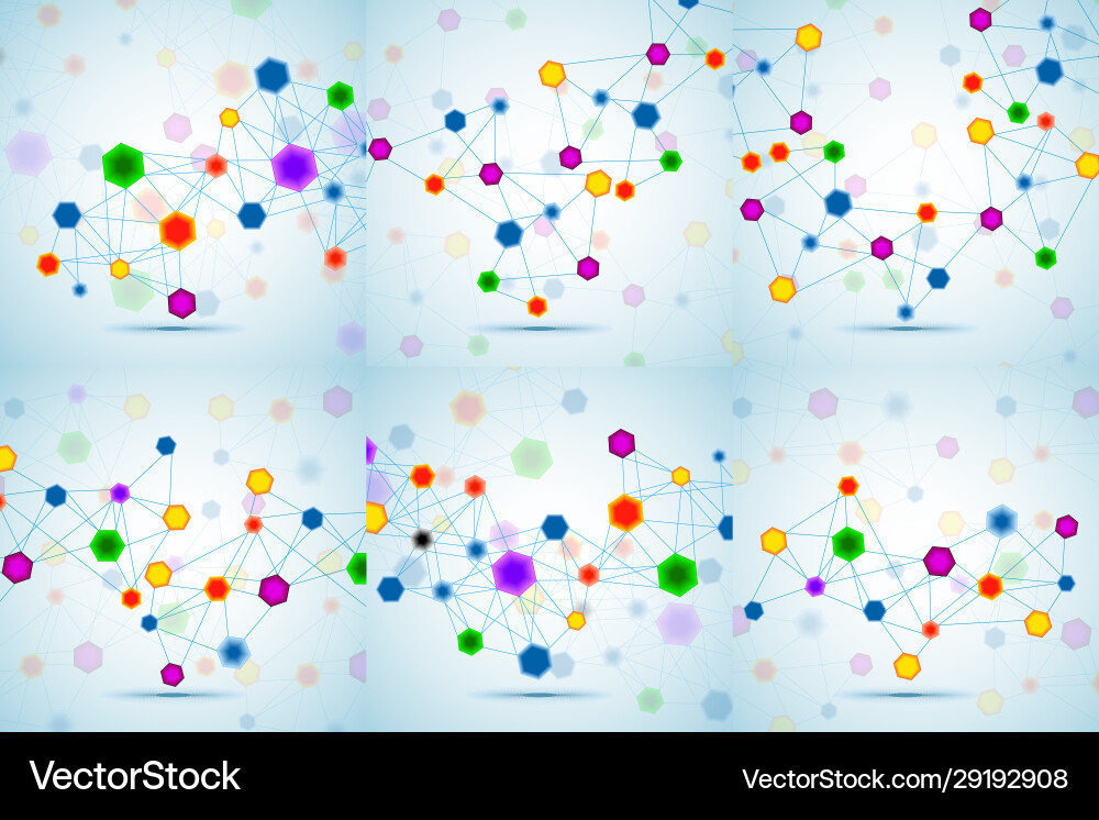 Set abstract hexagonal molecular structure vector image