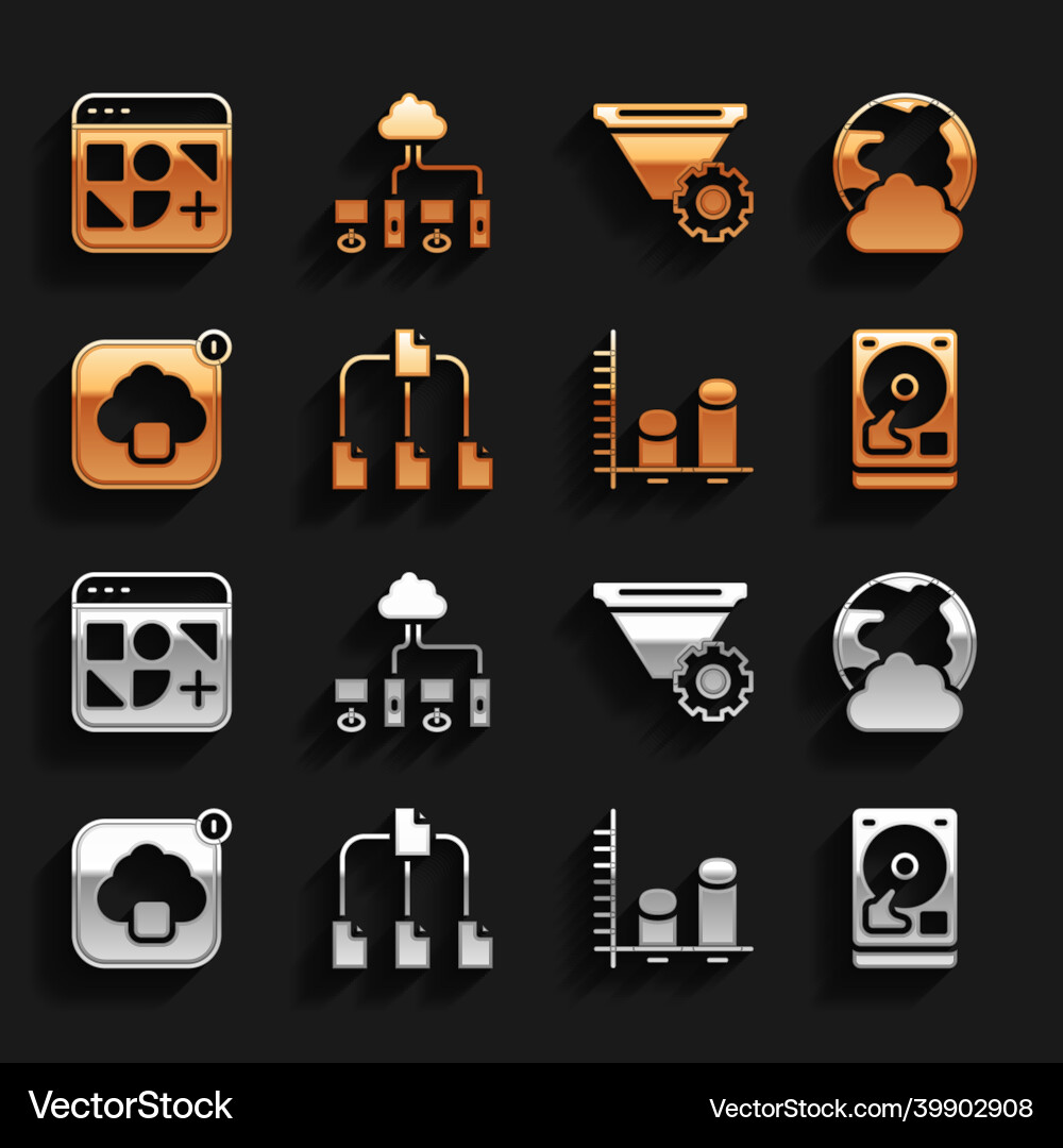 Set folder tree social network hard disk drive Set folder tree social network hard disk drive vector image