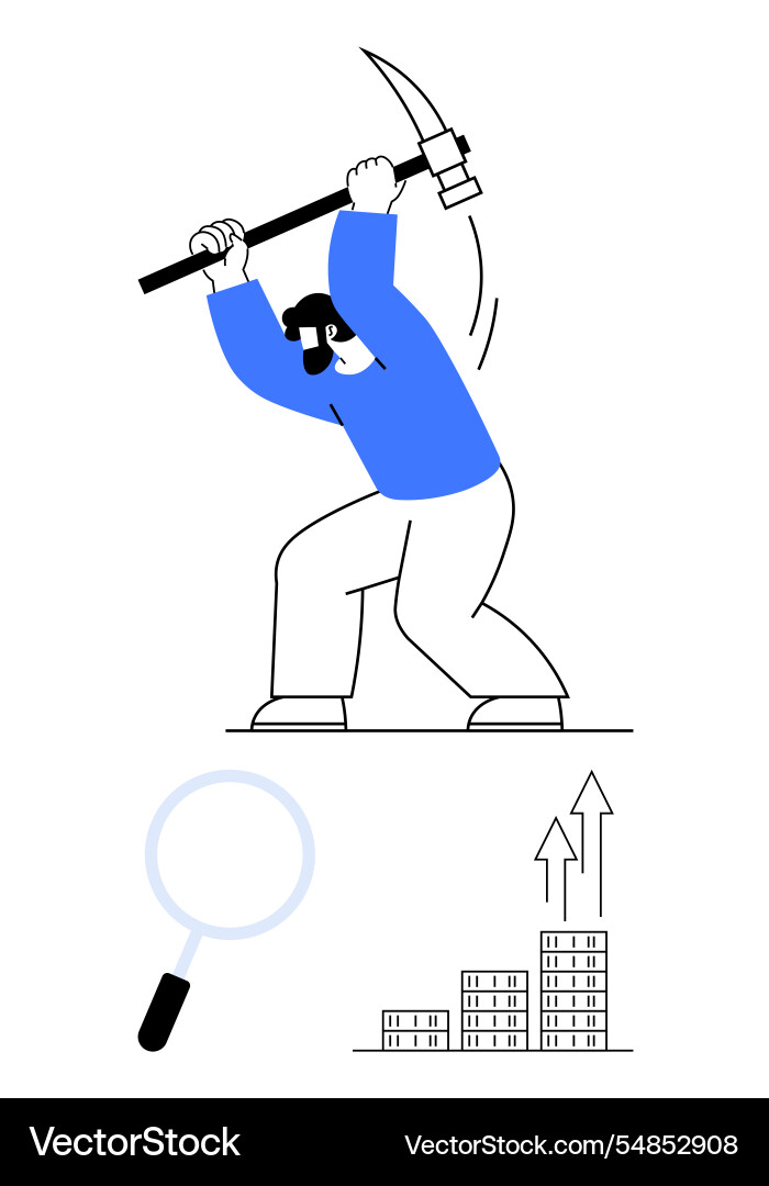 Worker with pickaxe mining for growth Worker with pickaxe mining for growth vector image
