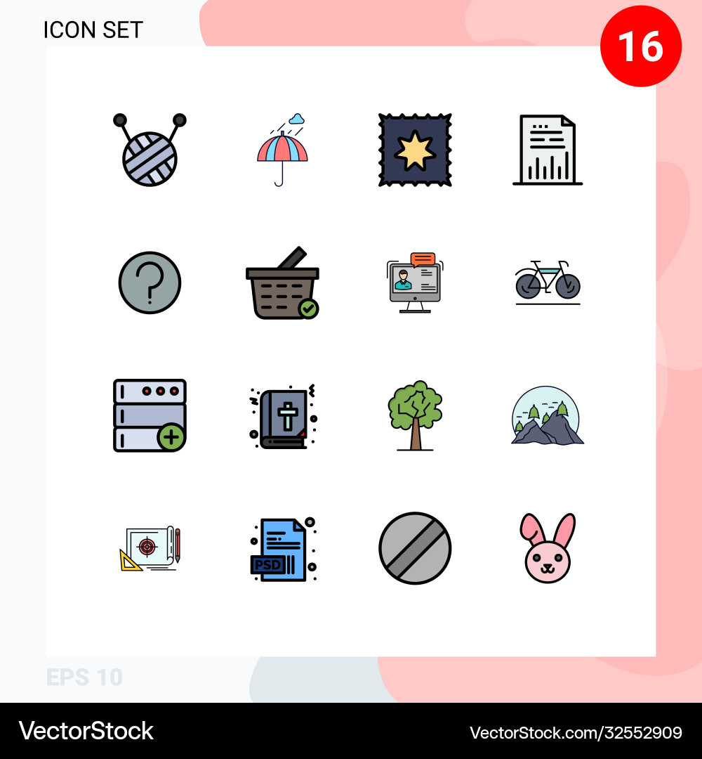 16 user interface flat color filled line pack Vector Image