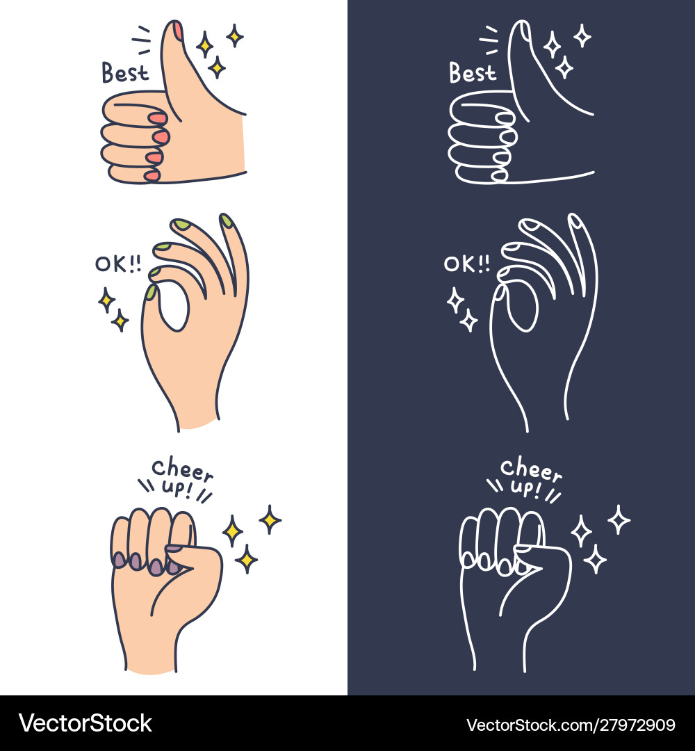 3 cute hand drawn gesture set Vector Image
