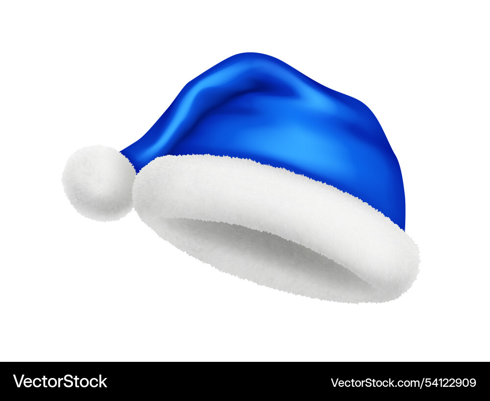 Blauer Santa Hut mit Pompom und Pelz realistisch Blauer Santa Hut mit Pompom und Pelz realistisch vektorbild