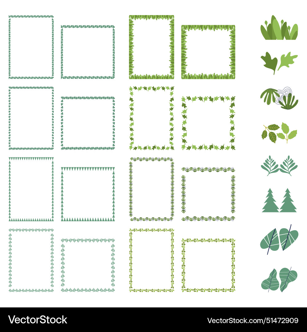 Colorful simple leaves empty frames collection Vector Image