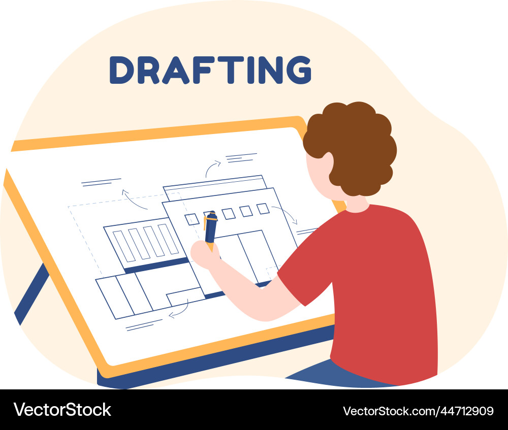 Drafting engineer or architect working on drawing Drafting engineer or architect working on drawing vector image