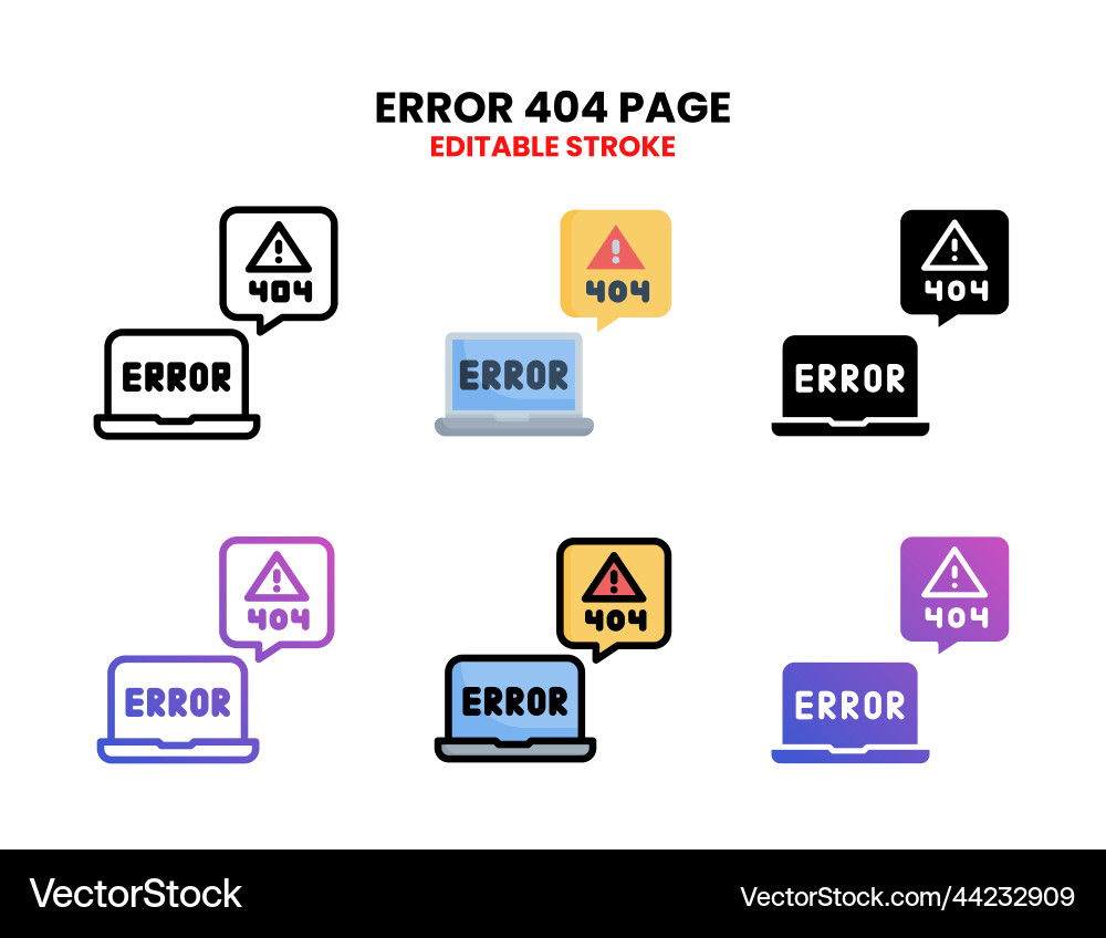 Error 404 page icon set different style vector image