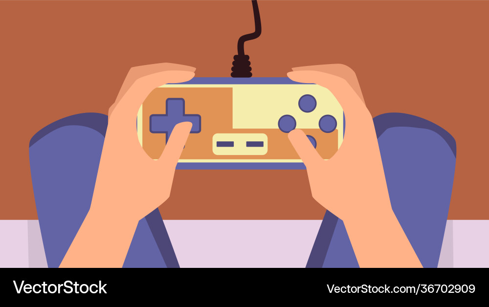 Hands a seated man holding joystick Hands a seated man holding joystick vector image