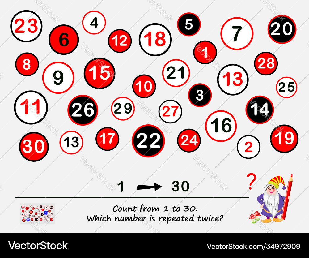 Logic puzzle game for smartest count from 1 to 30 Logic puzzle game for smartest count from 1 to 30 vector image