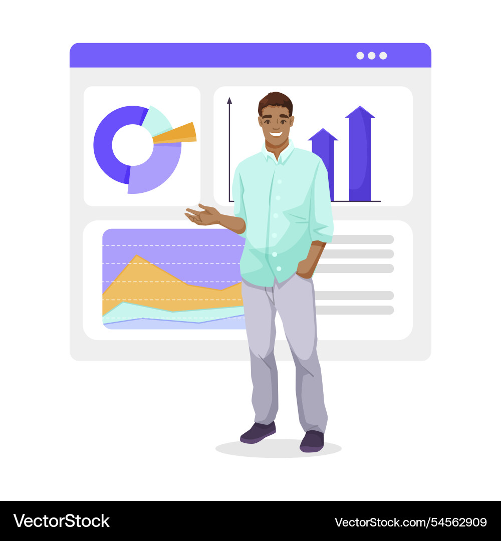 Man presenting data charts on a digital interface Vector Image