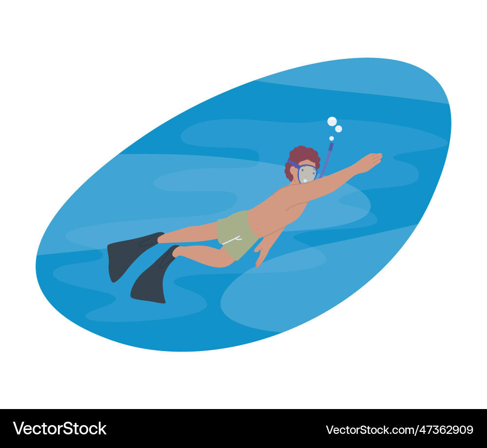 Man snorkeling with mask exploring underwater Vector Image