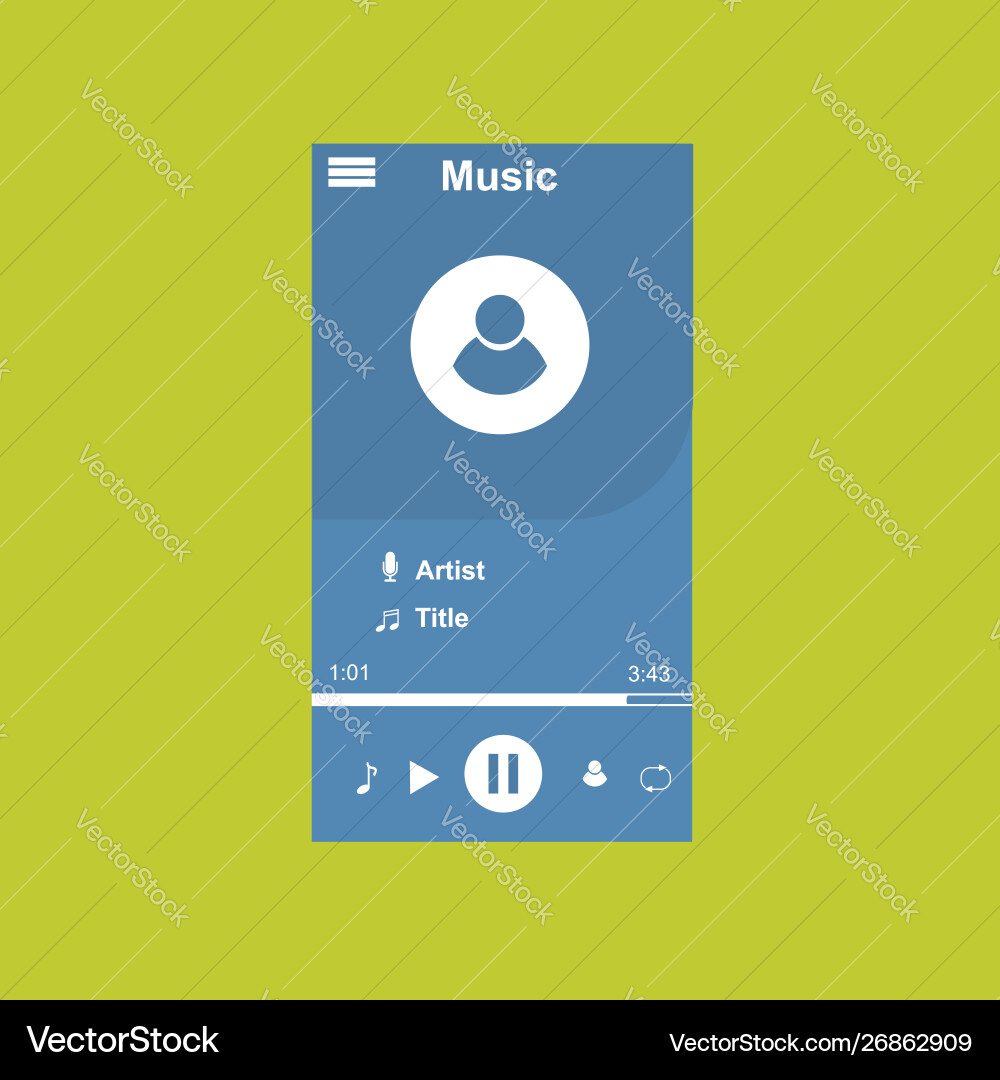 Media player application app template with flat Media player application app template with flat vector image
