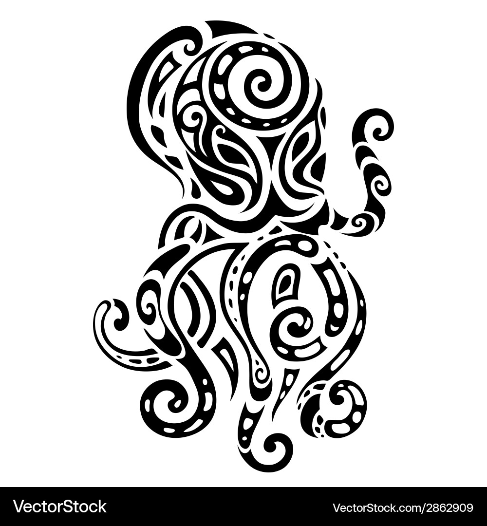 Ocean Octopus Ethnic Tattoo Pattern vector image