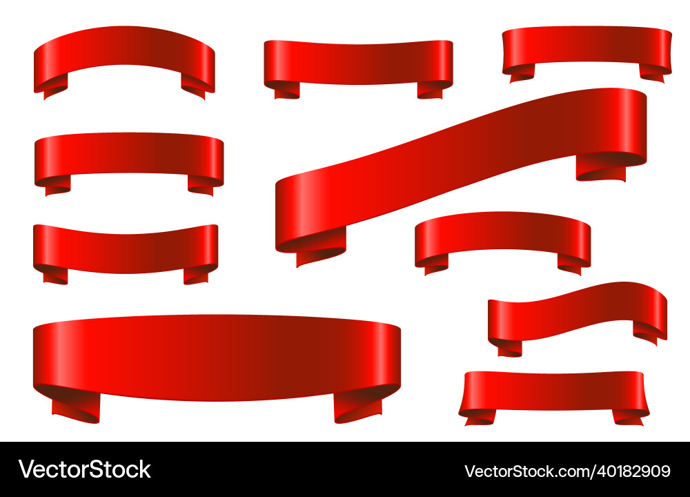 Red ribbon set in realistic style isolated Red ribbon set in realistic style isolated vector image
