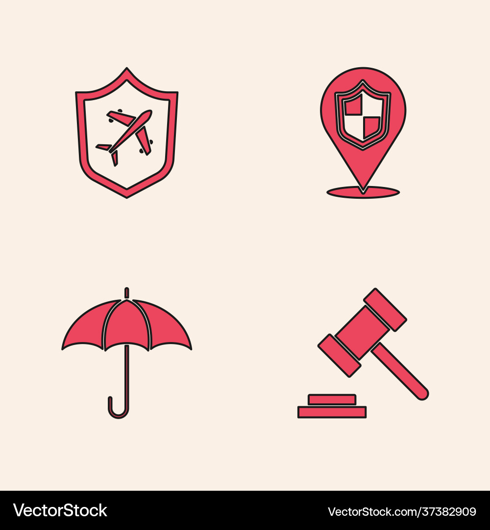 Set judge gavel plane with shield location Set judge gavel plane with shield location vector image