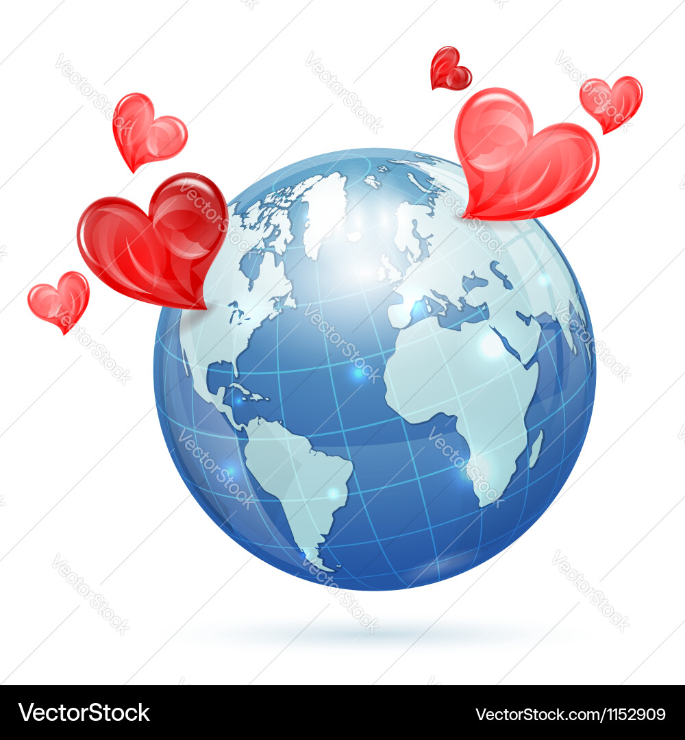 Valentines Day Globe Hearts vector image