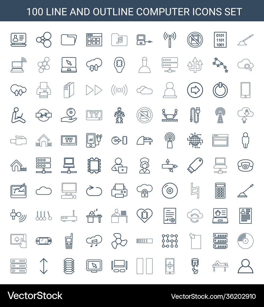 100 computer icons vector image