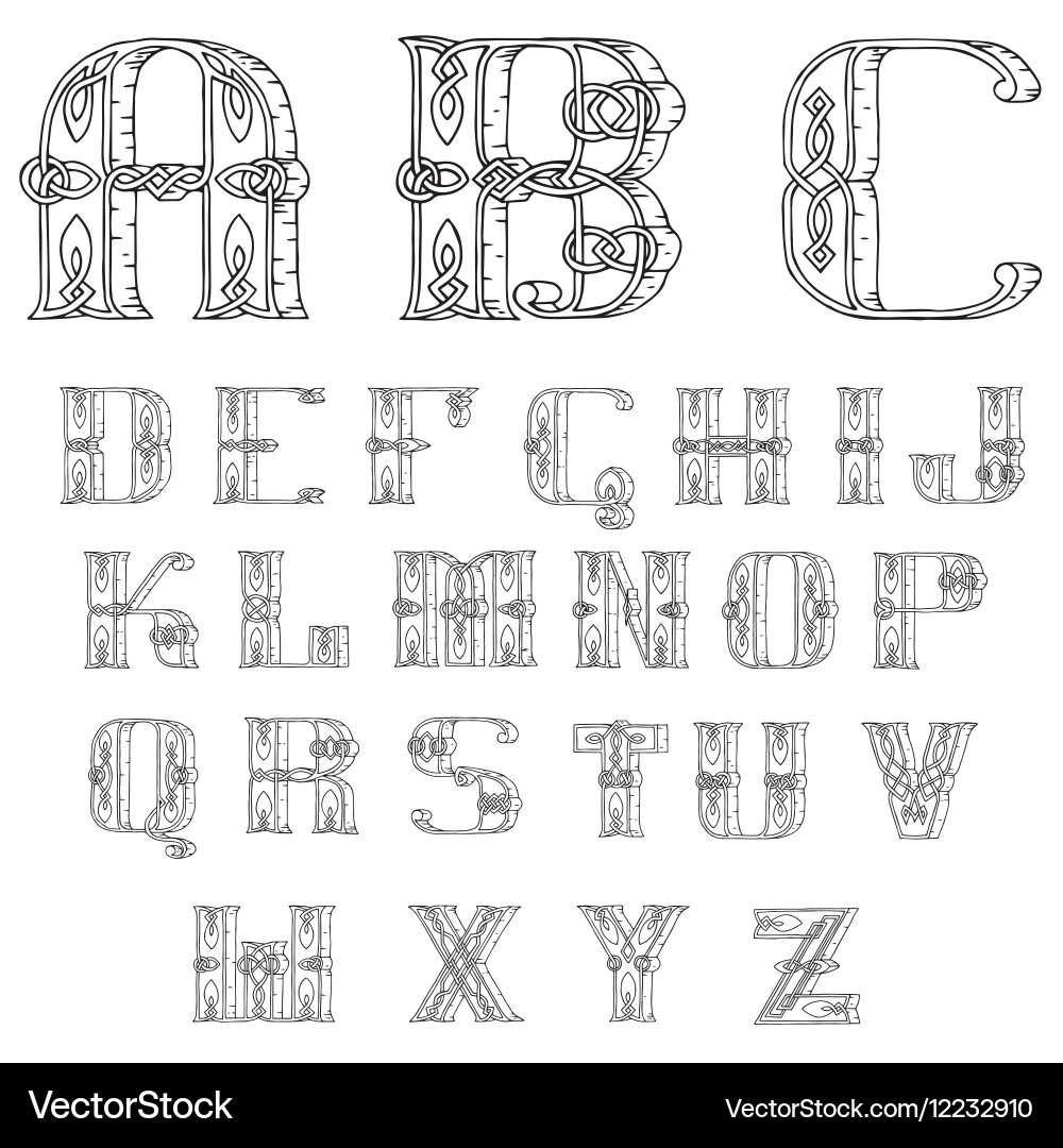 Beautiful celtic font with patterns vector image