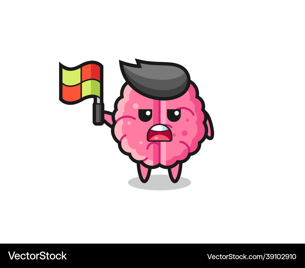 Brain character as line judge putting the flag up Brain character as line judge putting the flag up vector image