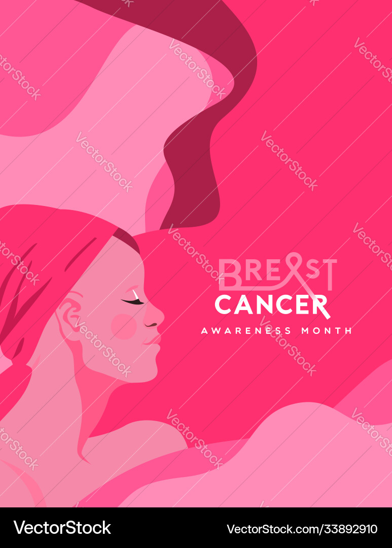 Brustkrebs Monat rosa Haar Frau survivor Karte Brustkrebs Monat rosa Haar Frau survivor Karte vektorbild