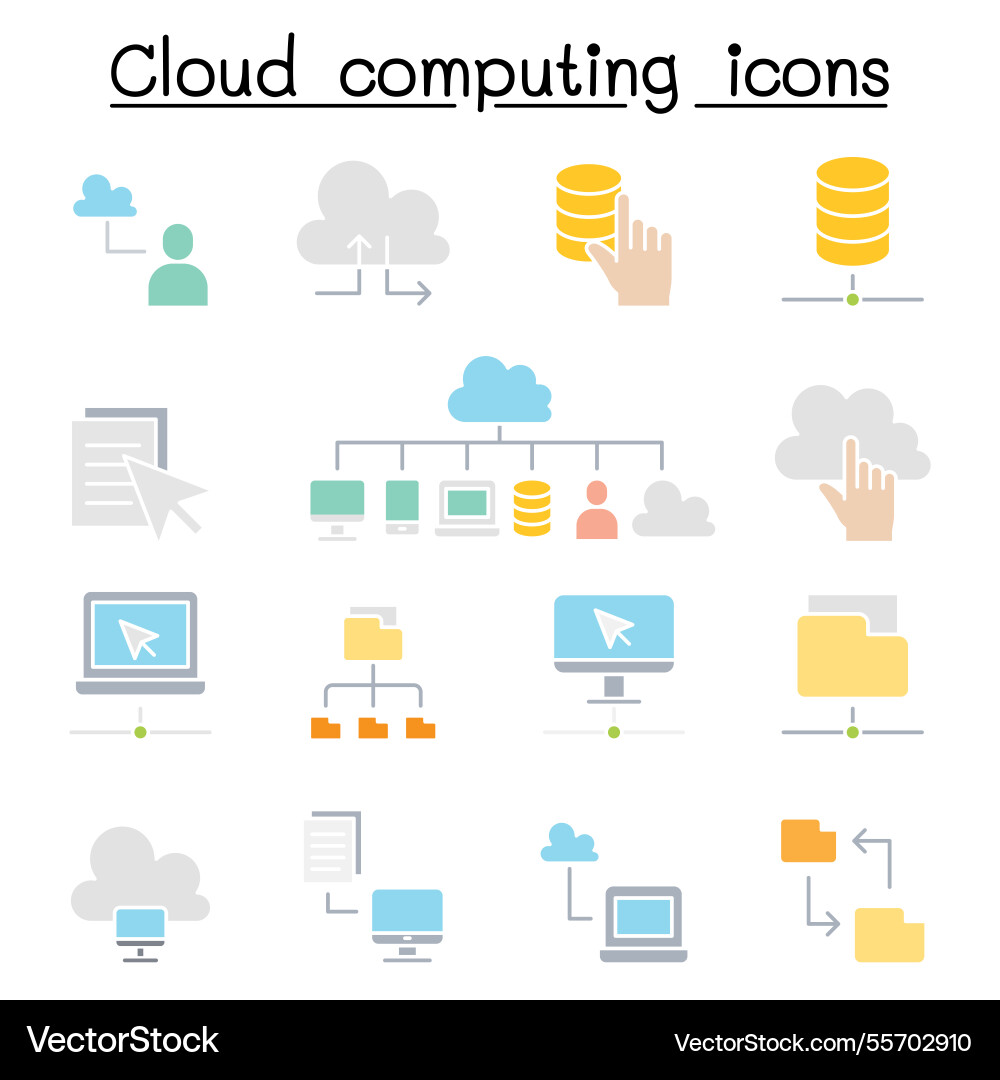 Cloud computing icon set in flat color style Vector Image