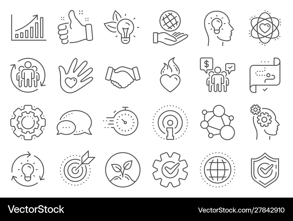 Core values line icons integrity target purpose Core values line icons integrity target purpose vector image