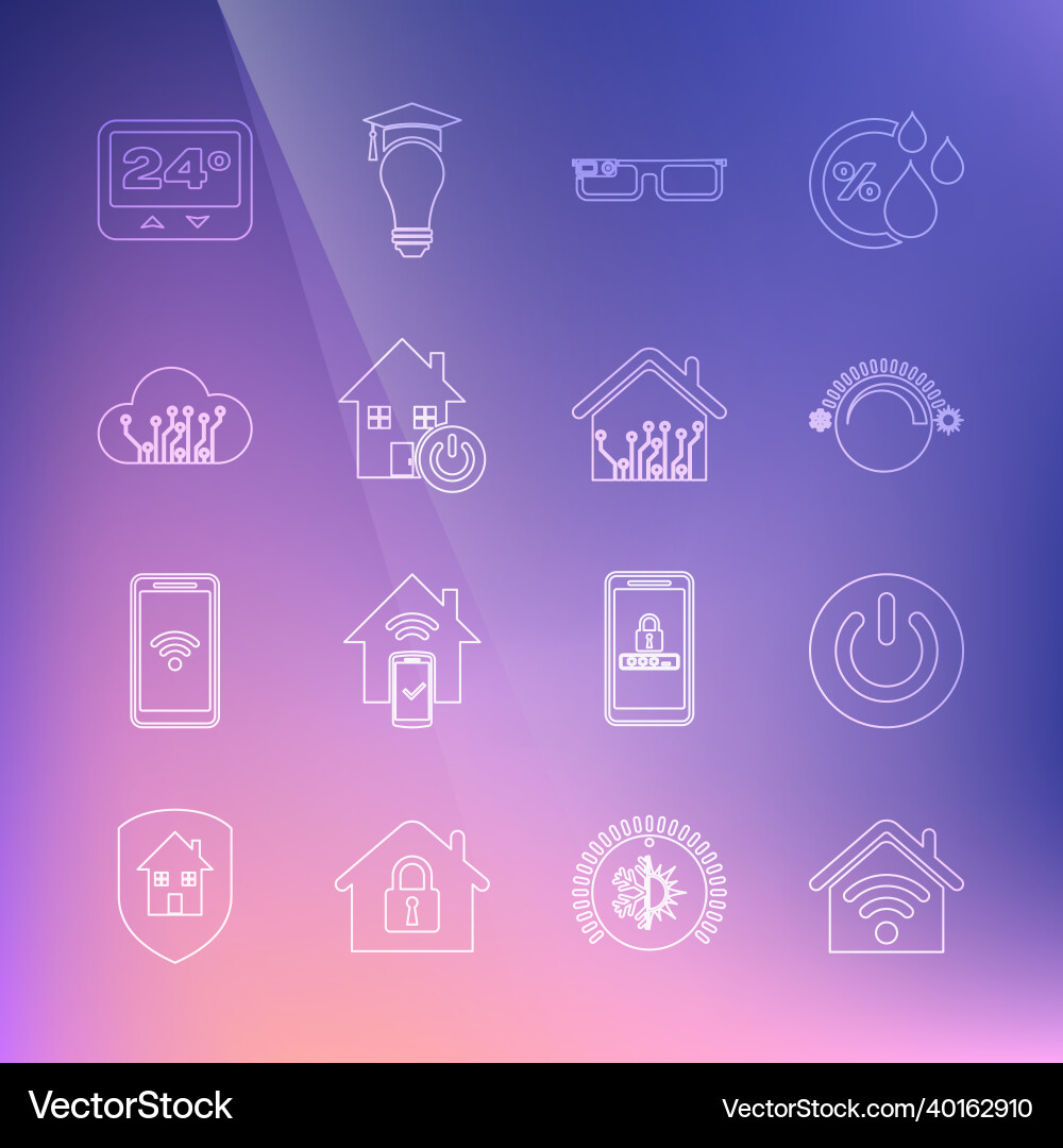 Set line smart home with wi-fi power button Set line smart home with wi-fi power button vector image