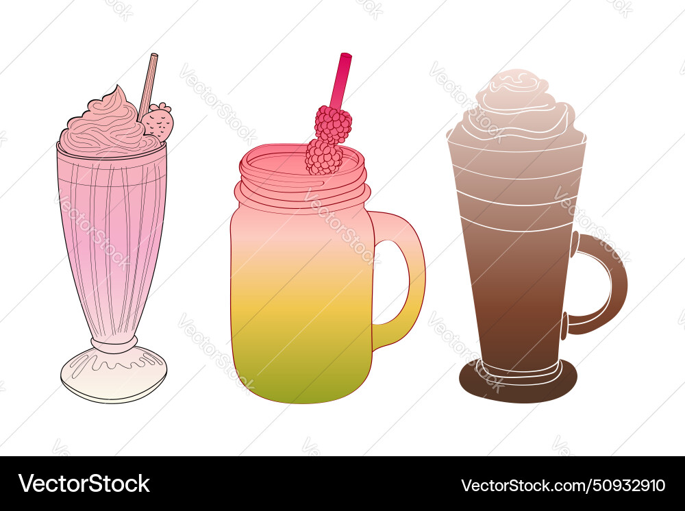 Three different types of drinks in a row Vector Image