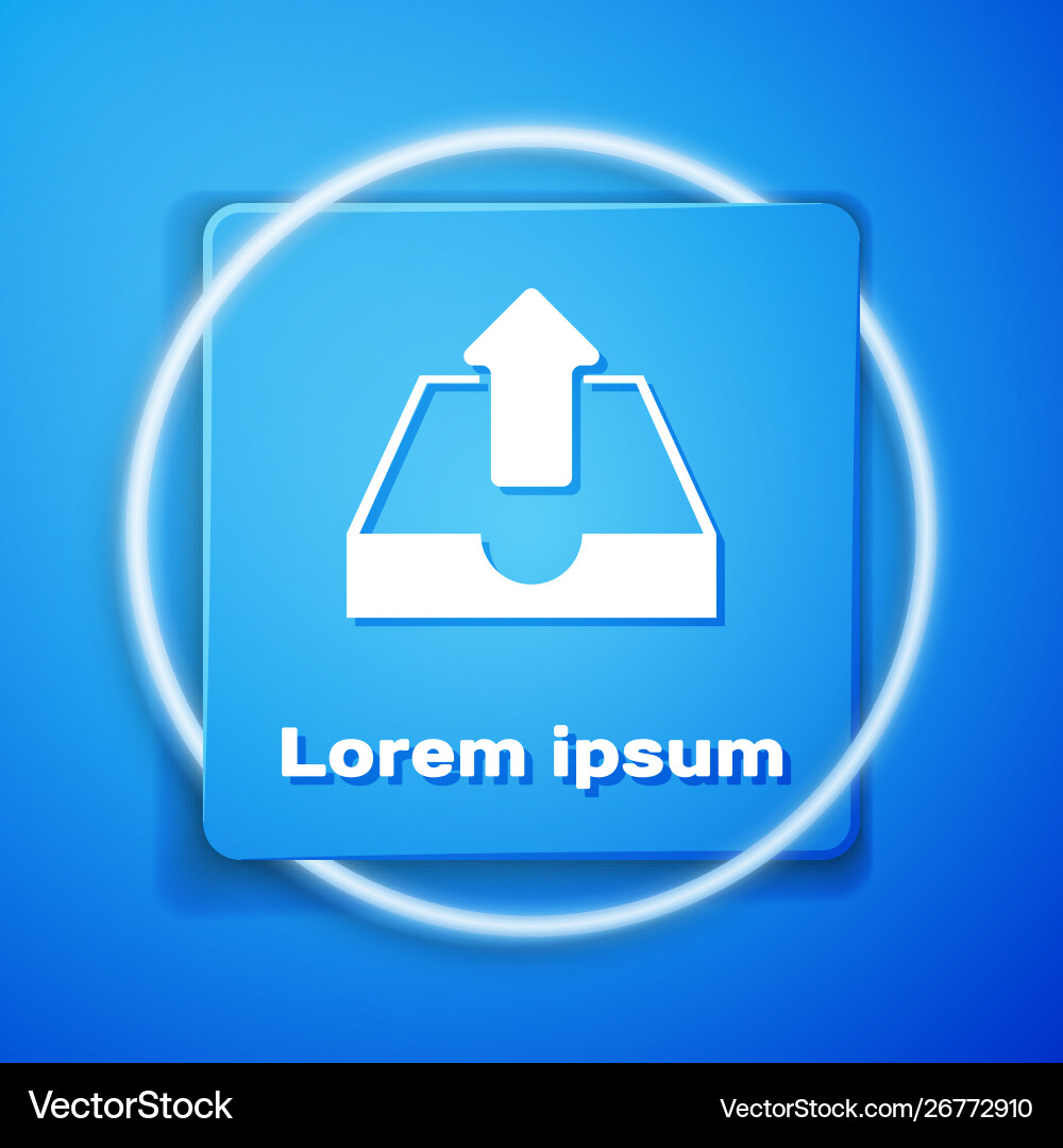White upload inbox icon isolated on blue White upload inbox icon isolated on blue vector image