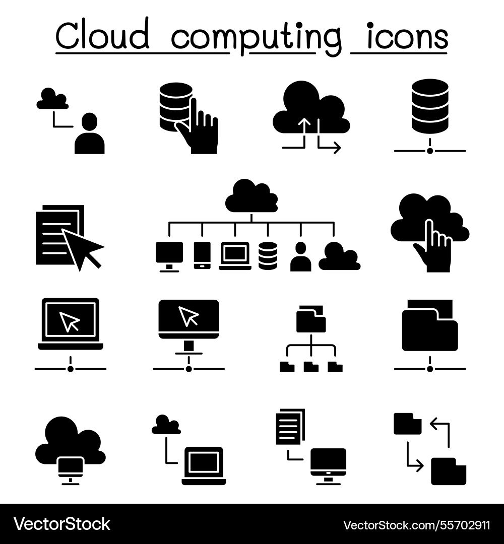 Cloud computing icon set in glyph style Cloud computing icon set in glyph style vector image