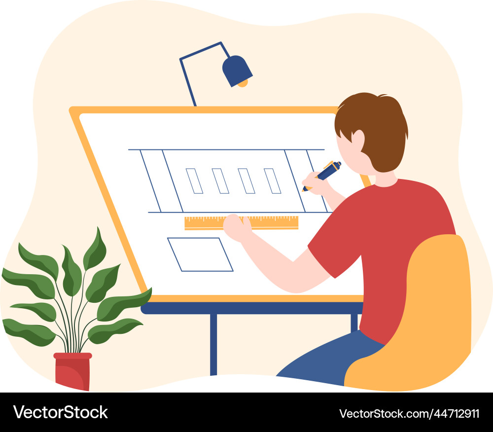 Drafting engineer or architect working on drawing Drafting engineer or architect working on drawing vector image