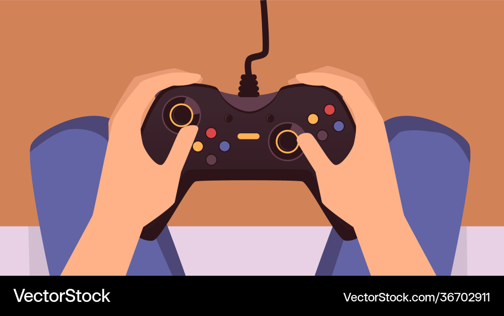 Human hands with game controller joystick Human hands with game controller joystick vector image