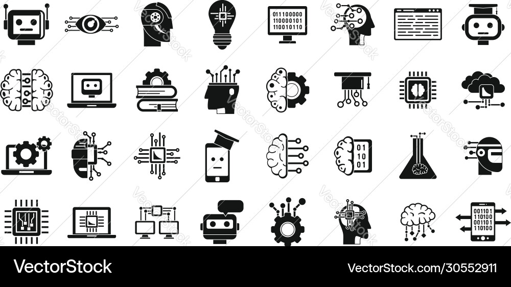 Machine Learning Daten Icons setzen einfachen Stil Machine Learning Daten Icons setzen einfachen Stil vektorbild