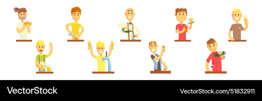 Man bartender character pouring and serving Man bartender character pouring and serving vector image