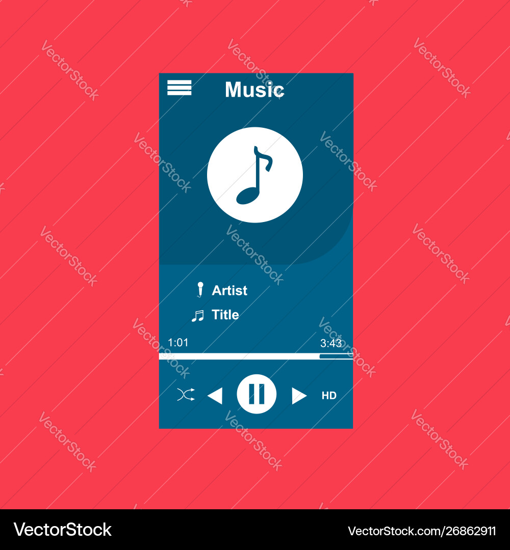 Media player application app template with flat Media player application app template with flat vector image