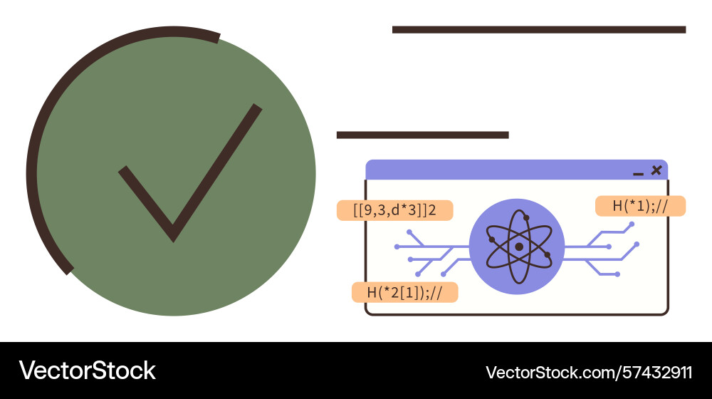 Quantum science visualization with large checkmark Quantum science visualization with large checkmark vector image