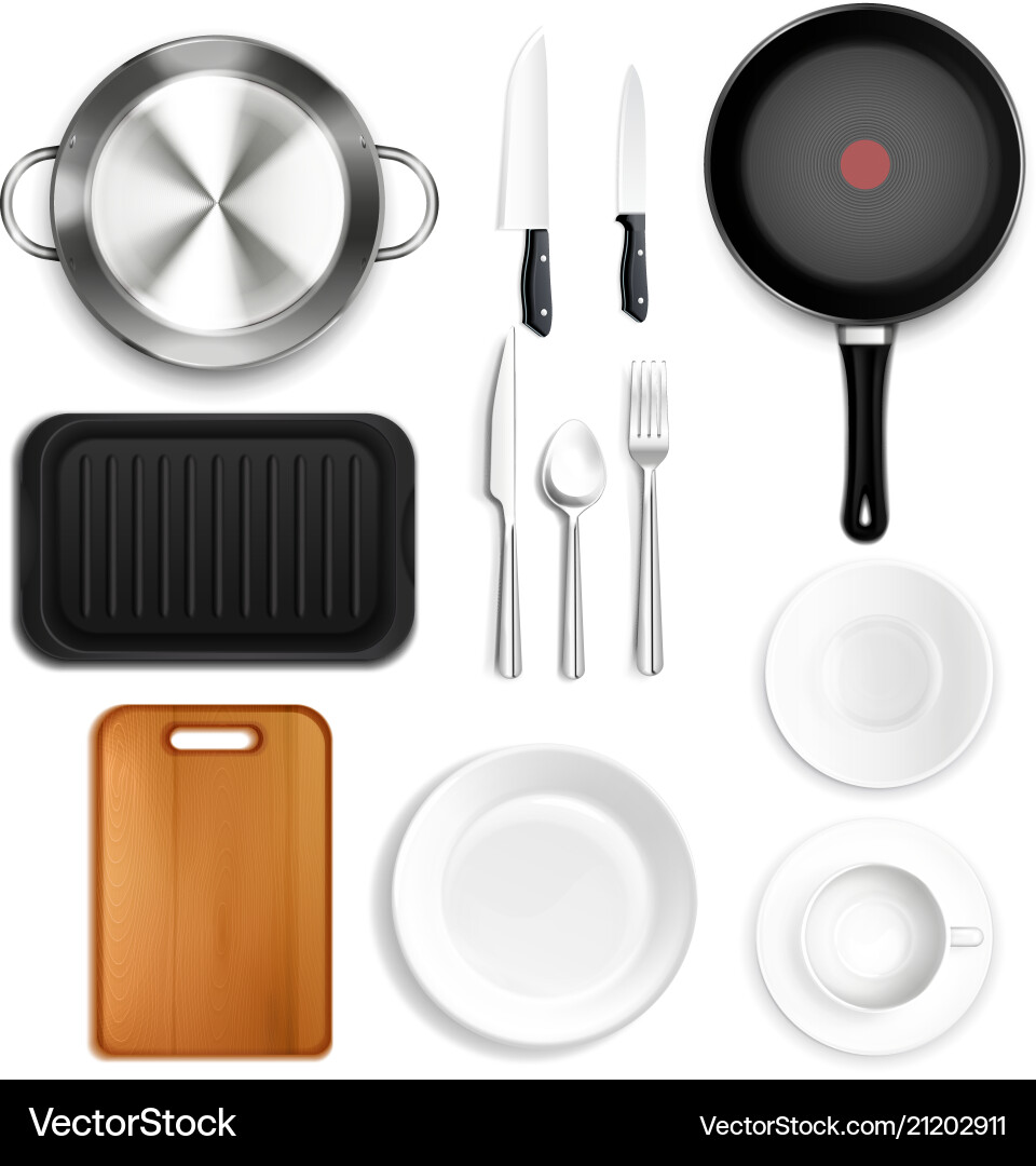 Realistic kitchen utensils set – Royalty-Free Vector | VectorStock, image size:960x1080