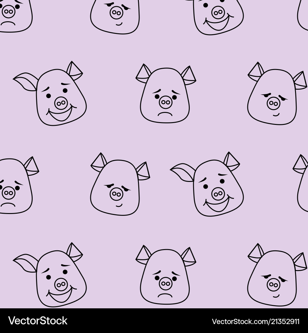 Seamless pattern pig head with different emotions Seamless pattern pig head with different emotions vector image