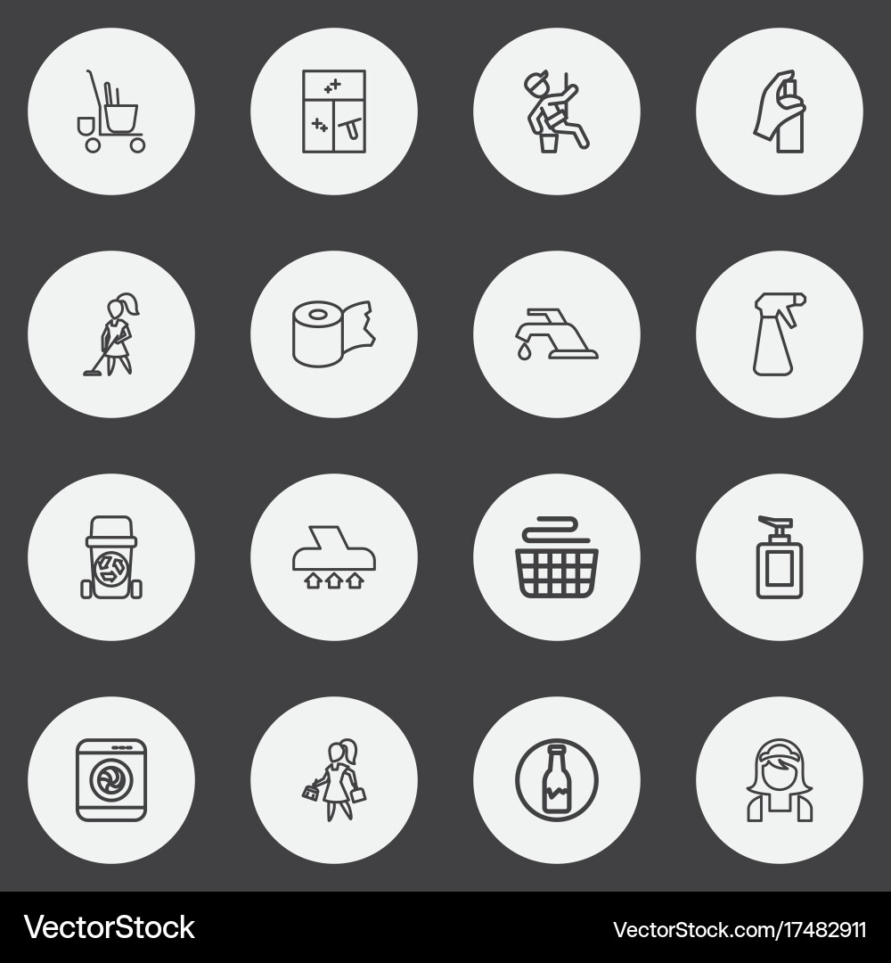 Set of 16 editable cleanup outline icons includes vector image