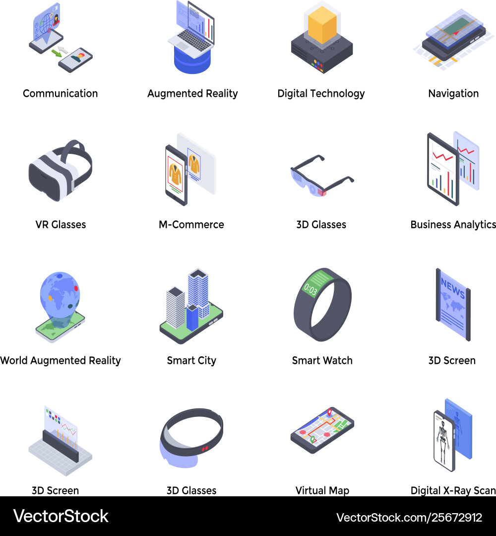 Augmented Reality Isometric Icons Set Vector Image